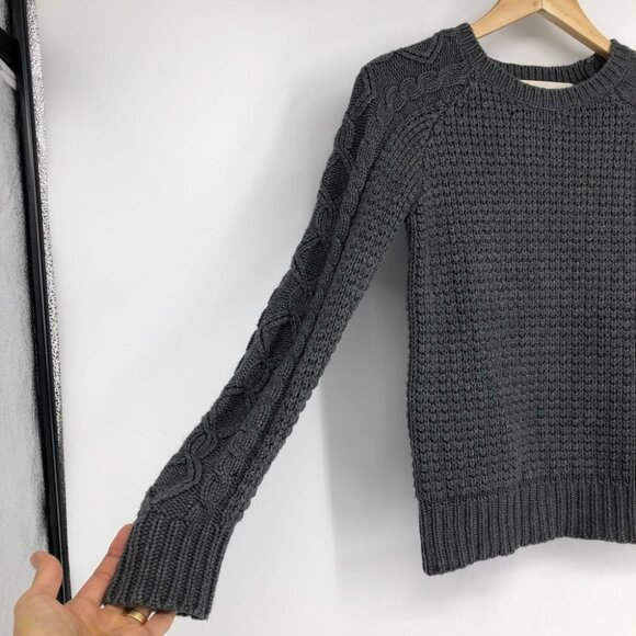 Zara Charcoal Grey Cable Knit Long Sleeve Crew Neck Raglan stitch Sweater size S - Picture 6 of 16